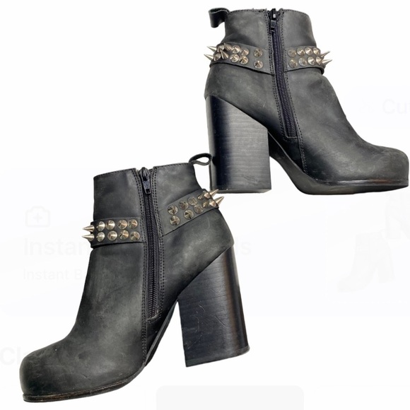 Jeffrey Campbell Havana Black Leather Metal Spiked Heel Ankle Chains Booties - Picture 7 of 12